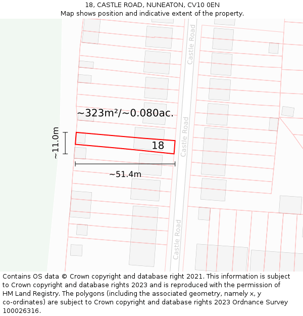 18, CASTLE ROAD, NUNEATON, CV10 0EN: Plot and title map