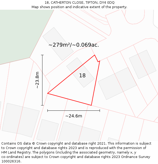 18, CATHERTON CLOSE, TIPTON, DY4 0DQ: Plot and title map