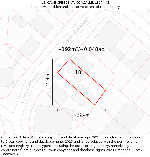 18, CAVE CRESCENT, COALVILLE, LE67 4AT: Plot and title map