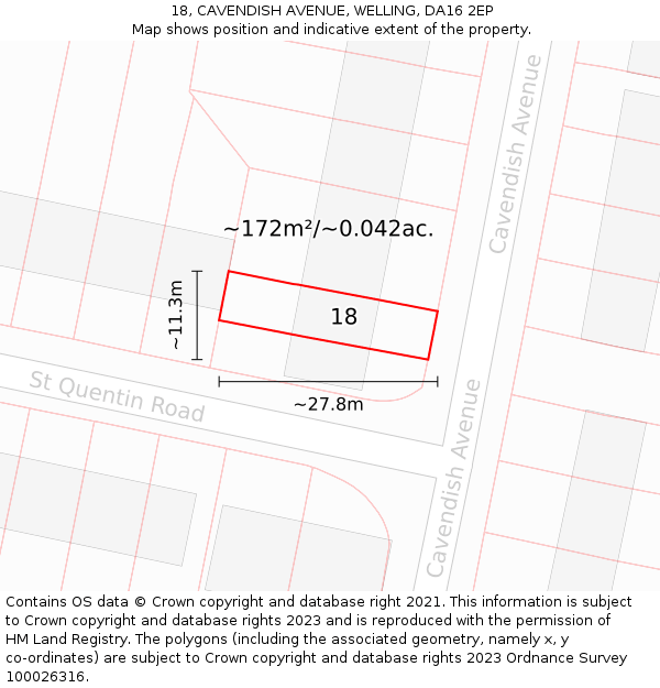 18, CAVENDISH AVENUE, WELLING, DA16 2EP: Plot and title map