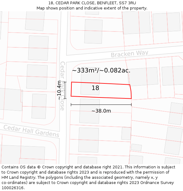 18, CEDAR PARK CLOSE, BENFLEET, SS7 3RU: Plot and title map