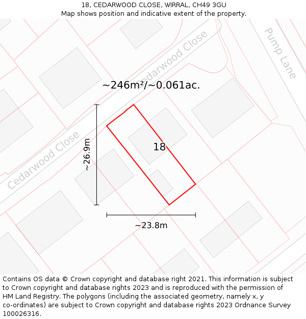 18, CEDARWOOD CLOSE, WIRRAL, CH49 3GU: Plot and title map