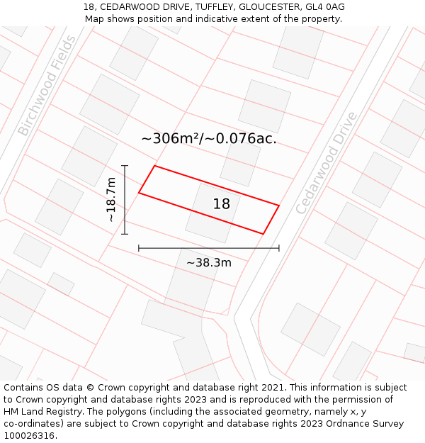18, CEDARWOOD DRIVE, TUFFLEY, GLOUCESTER, GL4 0AG: Plot and title map