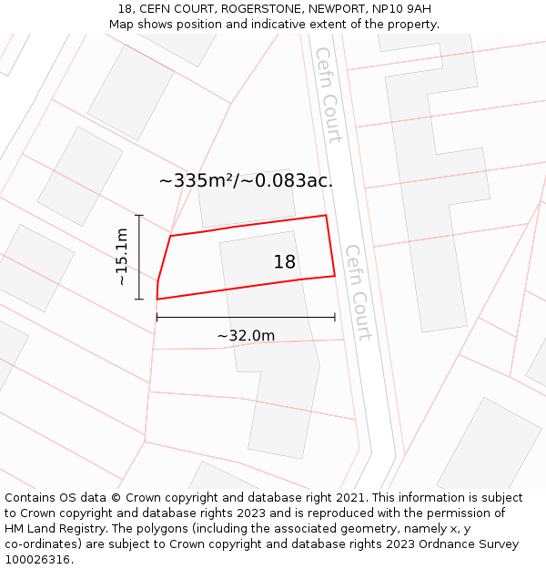 18, CEFN COURT, ROGERSTONE, NEWPORT, NP10 9AH: Plot and title map