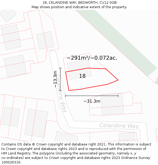 18, CELANDINE WAY, BEDWORTH, CV12 0GB: Plot and title map