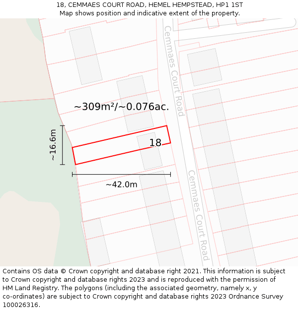 18, CEMMAES COURT ROAD, HEMEL HEMPSTEAD, HP1 1ST: Plot and title map