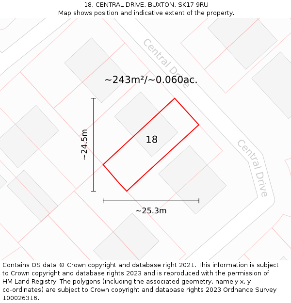 18, CENTRAL DRIVE, BUXTON, SK17 9RU: Plot and title map