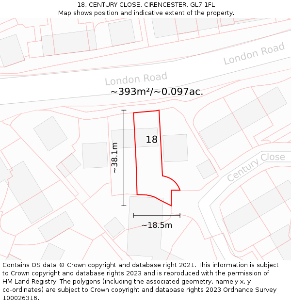 18, CENTURY CLOSE, CIRENCESTER, GL7 1FL: Plot and title map