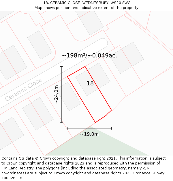 18, CERAMIC CLOSE, WEDNESBURY, WS10 8WG: Plot and title map