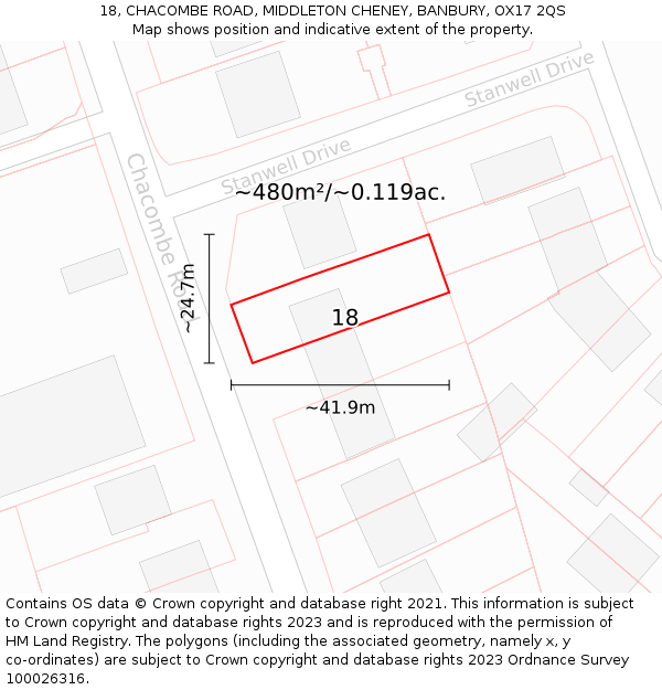 18, CHACOMBE ROAD, MIDDLETON CHENEY, BANBURY, OX17 2QS: Plot and title map