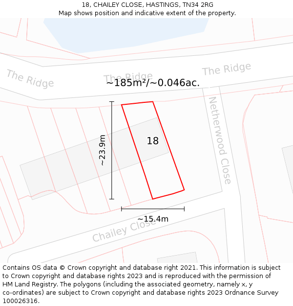 18, CHAILEY CLOSE, HASTINGS, TN34 2RG: Plot and title map