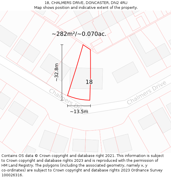 18, CHALMERS DRIVE, DONCASTER, DN2 4RU: Plot and title map