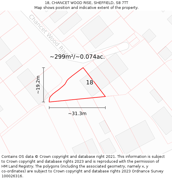 18, CHANCET WOOD RISE, SHEFFIELD, S8 7TT: Plot and title map