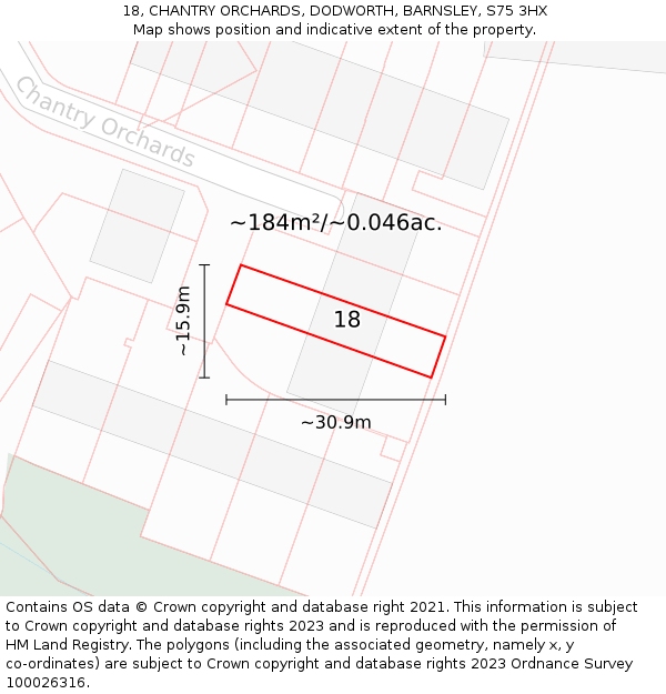 18, CHANTRY ORCHARDS, DODWORTH, BARNSLEY, S75 3HX: Plot and title map