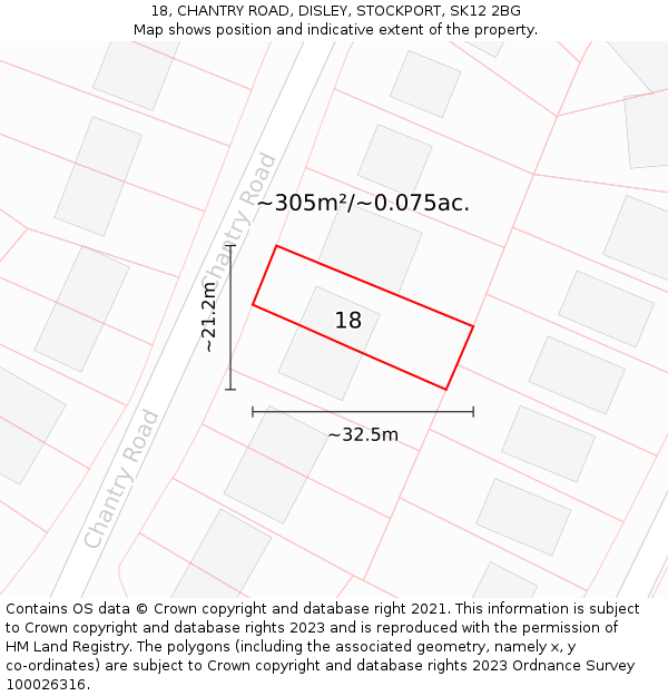18, CHANTRY ROAD, DISLEY, STOCKPORT, SK12 2BG: Plot and title map
