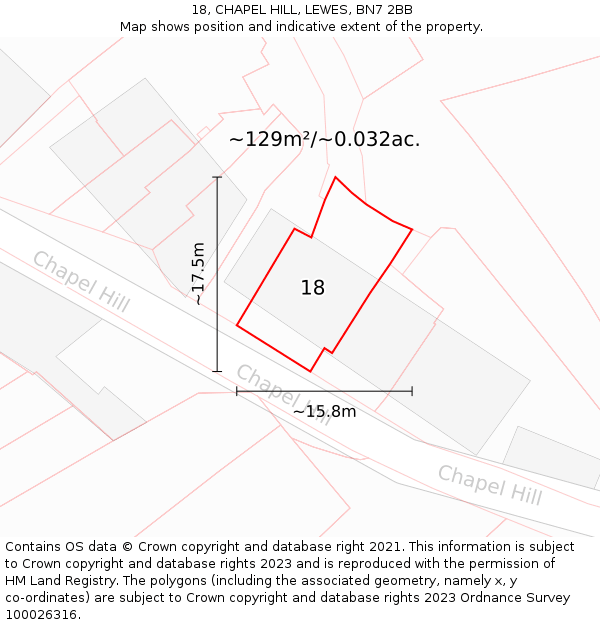 18, CHAPEL HILL, LEWES, BN7 2BB: Plot and title map