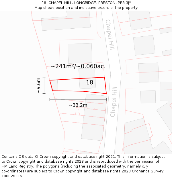 18, CHAPEL HILL, LONGRIDGE, PRESTON, PR3 3JY: Plot and title map