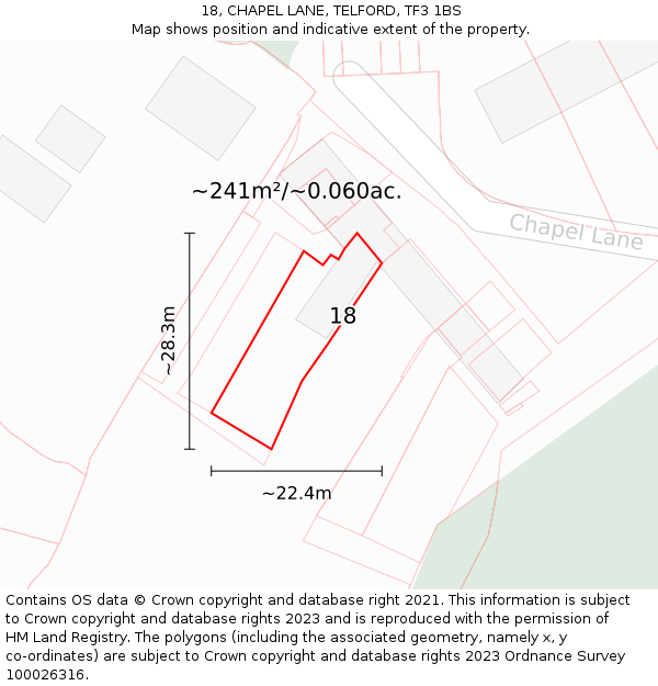 18, CHAPEL LANE, TELFORD, TF3 1BS: Plot and title map