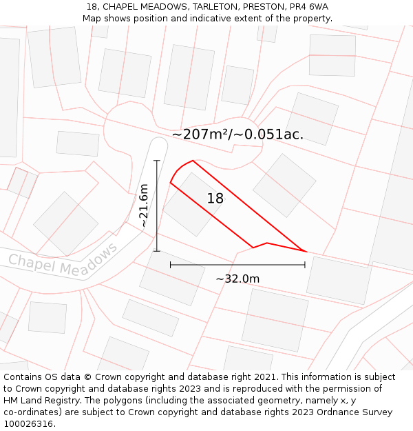 18, CHAPEL MEADOWS, TARLETON, PRESTON, PR4 6WA: Plot and title map