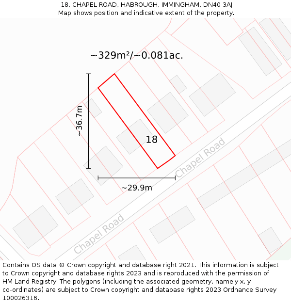 18, CHAPEL ROAD, HABROUGH, IMMINGHAM, DN40 3AJ: Plot and title map