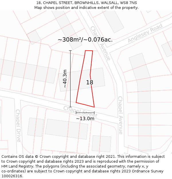 18, CHAPEL STREET, BROWNHILLS, WALSALL, WS8 7NS: Plot and title map
