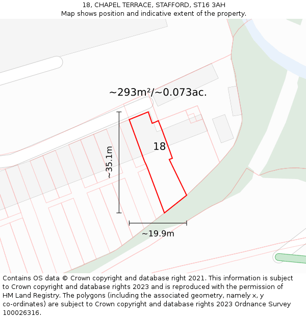 18, CHAPEL TERRACE, STAFFORD, ST16 3AH: Plot and title map