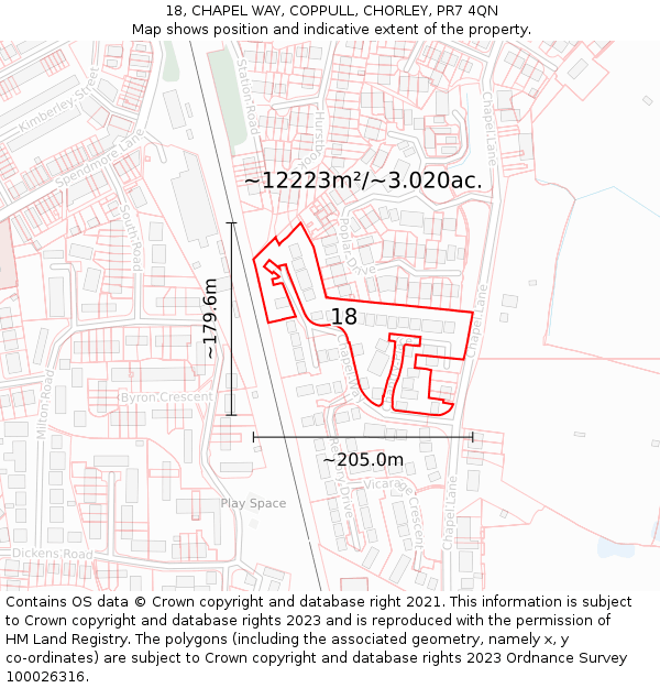 18, CHAPEL WAY, COPPULL, CHORLEY, PR7 4QN: Plot and title map