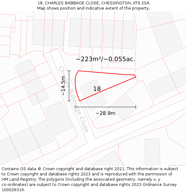 18, CHARLES BABBAGE CLOSE, CHESSINGTON, KT9 2SA: Plot and title map