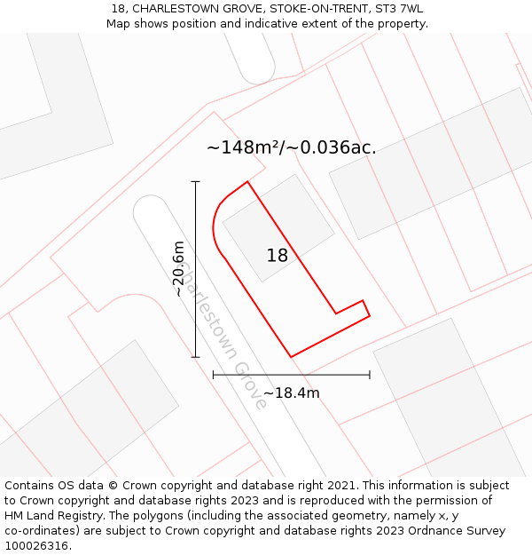 18, CHARLESTOWN GROVE, STOKE-ON-TRENT, ST3 7WL: Plot and title map