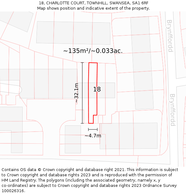 18, CHARLOTTE COURT, TOWNHILL, SWANSEA, SA1 6RF: Plot and title map