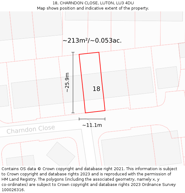 18, CHARNDON CLOSE, LUTON, LU3 4DU: Plot and title map