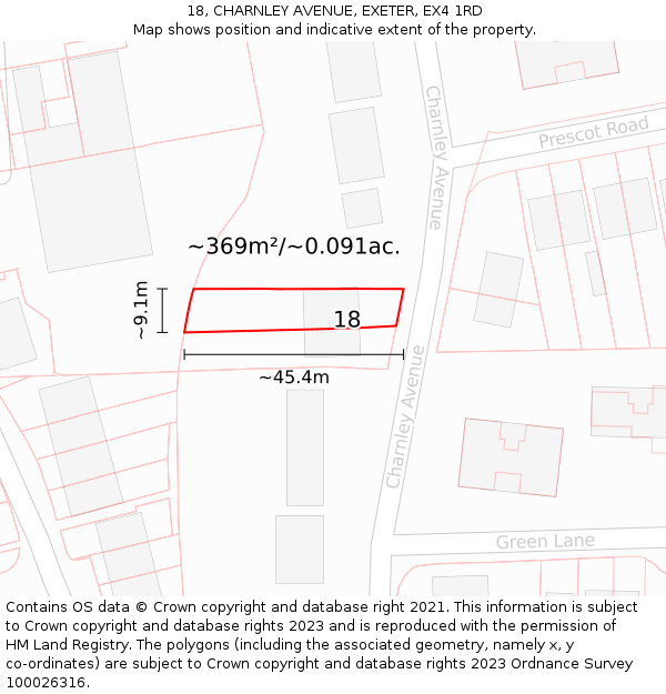 18, CHARNLEY AVENUE, EXETER, EX4 1RD: Plot and title map