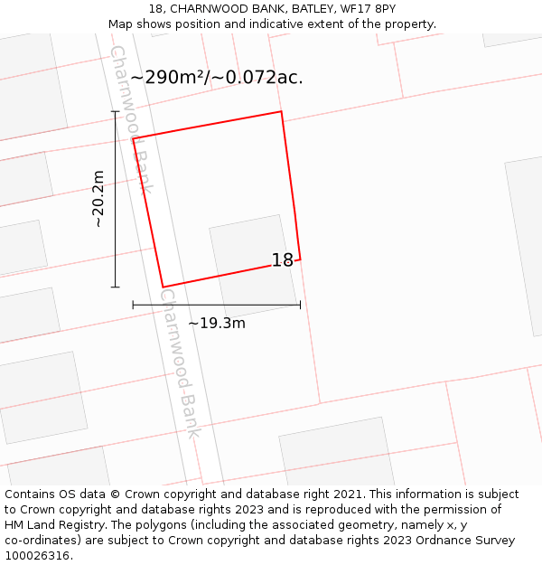 18, CHARNWOOD BANK, BATLEY, WF17 8PY: Plot and title map