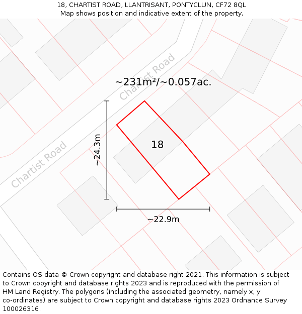 18, CHARTIST ROAD, LLANTRISANT, PONTYCLUN, CF72 8QL: Plot and title map