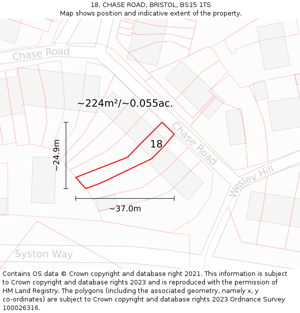 18, CHASE ROAD, BRISTOL, BS15 1TS: Plot and title map