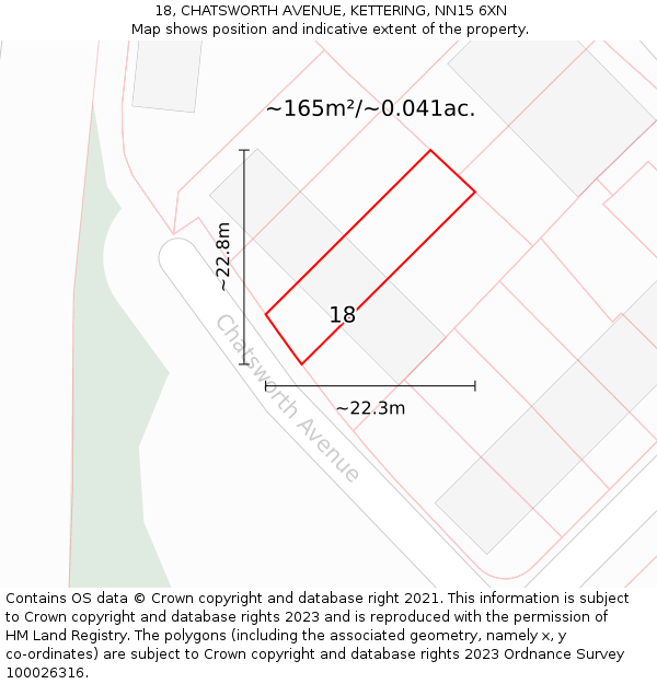 18, CHATSWORTH AVENUE, KETTERING, NN15 6XN: Plot and title map