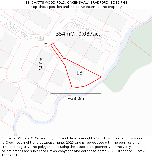 18, CHATTS WOOD FOLD, OAKENSHAW, BRADFORD, BD12 7HG: Plot and title map