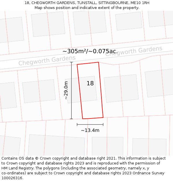 18, CHEGWORTH GARDENS, TUNSTALL, SITTINGBOURNE, ME10 1RH: Plot and title map