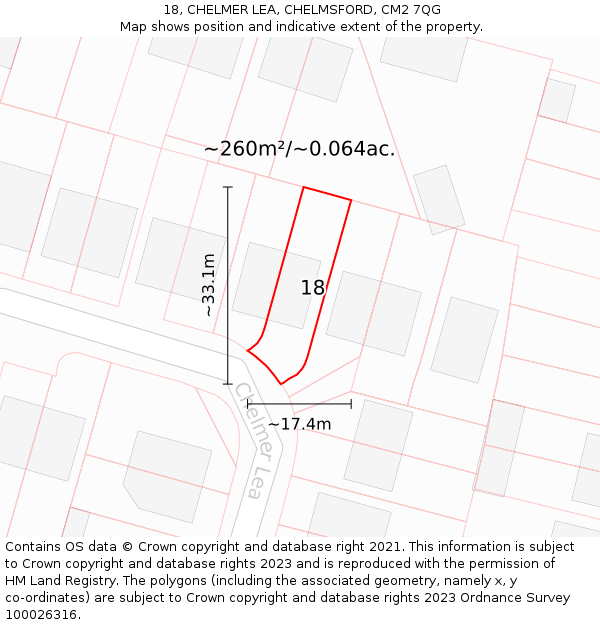 18, CHELMER LEA, CHELMSFORD, CM2 7QG: Plot and title map