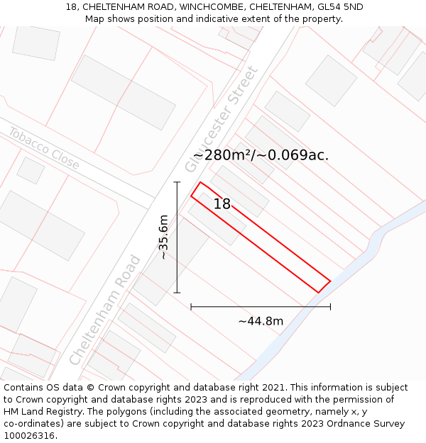 18, CHELTENHAM ROAD, WINCHCOMBE, CHELTENHAM, GL54 5ND: Plot and title map