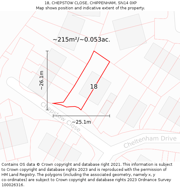 18, CHEPSTOW CLOSE, CHIPPENHAM, SN14 0XP: Plot and title map