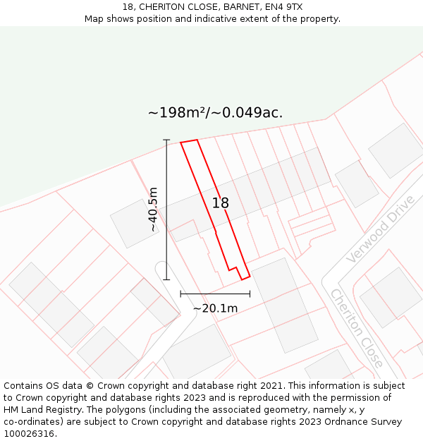 18, CHERITON CLOSE, BARNET, EN4 9TX: Plot and title map