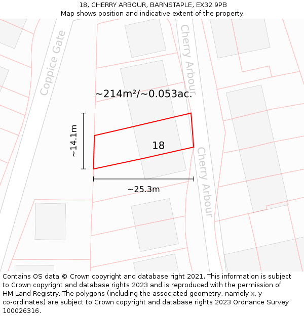 18, CHERRY ARBOUR, BARNSTAPLE, EX32 9PB: Plot and title map