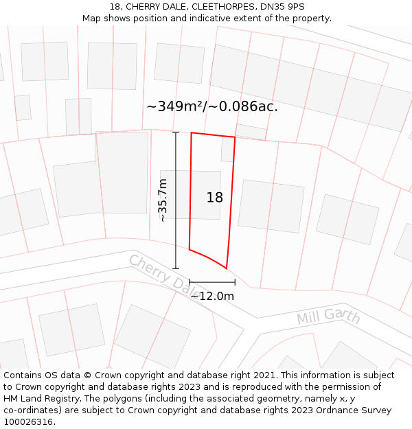 18, CHERRY DALE, CLEETHORPES, DN35 9PS: Plot and title map