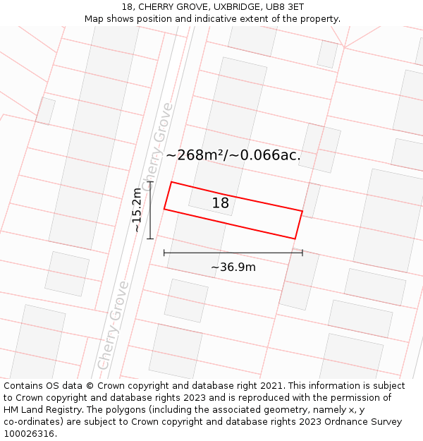 18, CHERRY GROVE, UXBRIDGE, UB8 3ET: Plot and title map