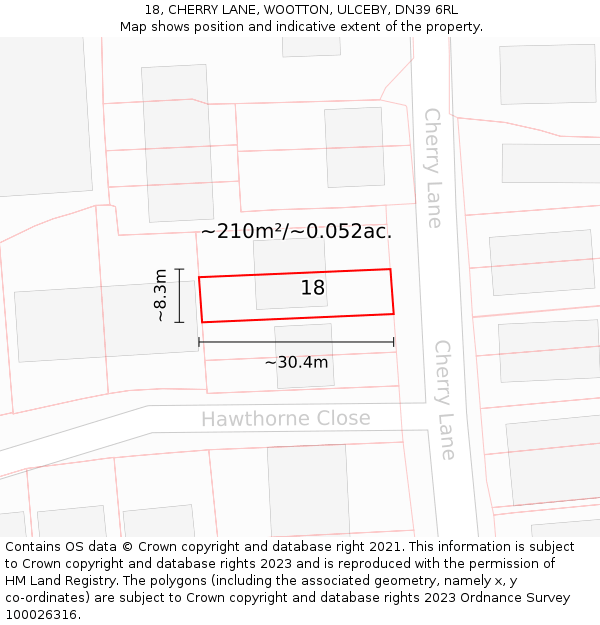18, CHERRY LANE, WOOTTON, ULCEBY, DN39 6RL: Plot and title map