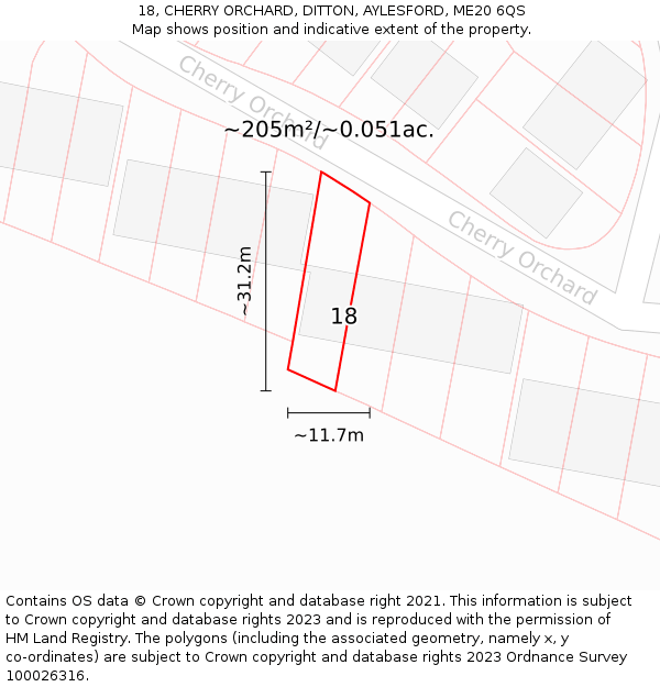 18, CHERRY ORCHARD, DITTON, AYLESFORD, ME20 6QS: Plot and title map