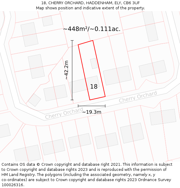 18, CHERRY ORCHARD, HADDENHAM, ELY, CB6 3UF: Plot and title map