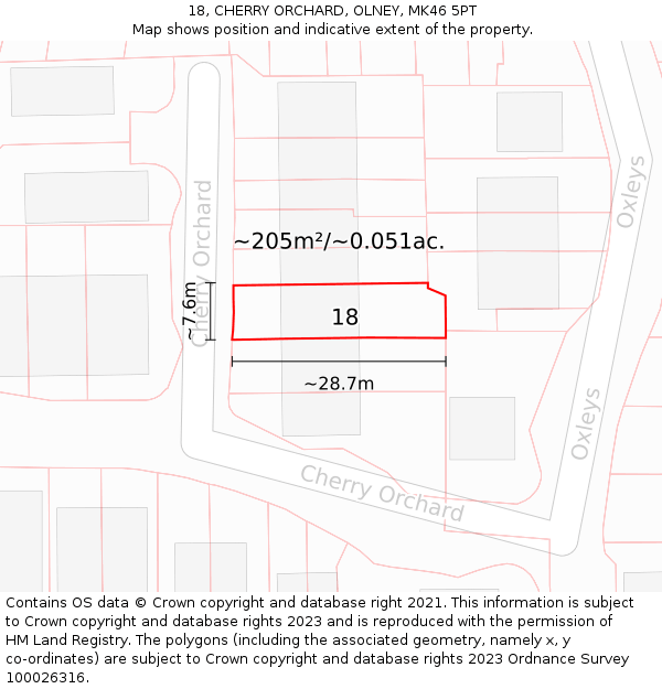 18, CHERRY ORCHARD, OLNEY, MK46 5PT: Plot and title map