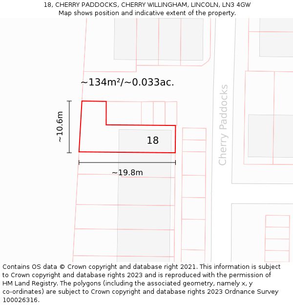 18, CHERRY PADDOCKS, CHERRY WILLINGHAM, LINCOLN, LN3 4GW: Plot and title map